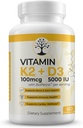 维生素D3 K2补充剂,5000 IU - 支持Immune and Cardiac Wellness,HighPotency,Gluten Free,60 Capsules (英语).