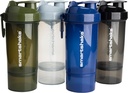 Smartshake O2GO ONE 4-Pack 蛋白质摇摆瓶800 ml → 27 oz - 存储包含 - 防漏螺丝上 Lid - BPA Free - Unixex - Mist Gray, Army Green, Black, Navy Blue (英语).