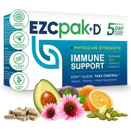 EZC Pak 5-Day Imune System 与 Echinacea , 维生素C, 锌和维生素D 的促进器 – 成人磁带Imune 支持补充器 – 支持豁免, 轻松旅行-尺寸补充器