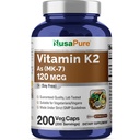 NusaPure Vitamin K2 MK7 120 mcg 200 Veggie Caps (Soy Free, Non-GMO, Vegan) (英语).