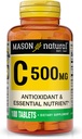 MASON 天然维生素C 500毫克 -- -- 支持健康免疫系统、抗氧化剂和基本营养剂,100片