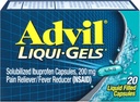 Advil Liqui-Gels 疼痛解脱器和减少发烧器,为患有头痛、背痛、月经疼痛和联合疼痛解脱的成年人提供200毫克的疼痛药物 -- -- 20个液体填充盖盖