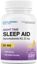 Puregen Labs Sleep Aid Caplets,二苯胺HCl 25mg - 220 Counter 支持深点,休眠,Non Habit-Forming在美国制造