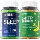 Melatonin Free Sleep Aid Gummies + 5-HTP Gummies for Adults , with GABA, L-Theanine, L-Tryptophan, Magnesium, Ashwagandha, Turmeric - Non-Habit Forming, Banana Extract Help for Deep Relaxation, Calm