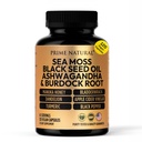 PRIME 天然海 Moss 3000mg 黑种子油 2000mg Ashwagandha 1000mg Turmeric 1000mg Bladderwrack 1000mg Burdock 1000mg Manuka Honey Dandelion ACV - 120 Capsules | 60天供应 | Vegan