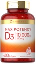 卡莱尔维生素D 10000 IU 400 Softgels QQ 数值大小 Max Potency QX Non-GMO, Gluten 免费补充