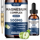 三重镁复合物补充剂-甘油酸镁(Magnesium Glycnate, Citrate, Malate Liquid Drops 500mg) 与 Ashwagandha, L-Theanine, B6 用于镇静, 缓解压力,睡眠, 肌肉支持-绿色苹果火焰