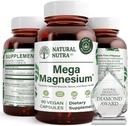 天然Nutra Mega Magnesium 400mg 补充剂 - 高吸收氨基酸Chelate, Citrate, Malate Blend for Muscle growth, Bone 强力,心脏健康,神经支持 - 90 Capsules (Pack of 2)