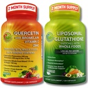 Immune & Cellular Support Bundle – Liposomal Glutathione 500 mg 配有全美食品 配有布罗梅兰的奎尔西丁,维生素C和锌全美食品综合体 — Vegan, 非GMO, 清洁日常健康支持