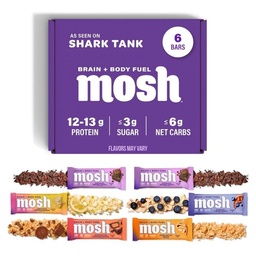 MOSH Variety Pack Keto蛋白棒, 高纤维, 低碳化物, Gluten Free, 高蛋白质, 脑健康 与 Ashwagandha, 狮子马恩, 6 计数