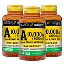 MASON NATURAL Vitamin A 3,000 mcg (10,000 IU) from Fish Liver Oil, Supports Vision & Immune Health, 100 Softgels, Pack of 3