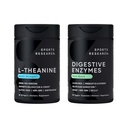 运动研究双强 L-Thenine 补充 Suntheanine Softgels 聚焦, 放松和警觉 椰油 60 计和消化酶 + Probiotics & Ginger Planet 基于90 计数