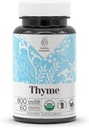 Thyme 60 Capsules 高位Capsules,草药膳食补充品 配菜Capsules和USDA 有机Thymus (Thymus Vulgaris) 干叶(60 Capsules)