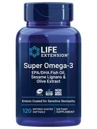 生命延伸 Super Omega-3 EPA/DHA 鱼油,芝麻丽根和橄榄提取 – 心脏健康,脑健康,炎症健康支持,无葡萄糖,肠内凝胶,非GMO,120软胶