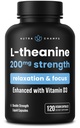 NutraChamps L-Theanine 200mg Capsules + 双层L-Thenine液体与维生素D3,有机椰油 + 支持Mood, Focus, 为孩子和成年人缓解压力 + 120 Vegan Capsules