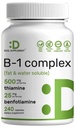 DEL 添加维生素B1 500mg 与 Benfotiamine, 240 Capsules – 2 in 1 增强公式 – Fat & Water Soluble Thiamine B1 补编 – 第三方测试,非GMO, No Gluten