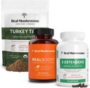 真正的蘑菇 RealBoost(60ct),5个维护者(90ct)和土耳其的TailMushrom Powder & Capsules Bundle - 关于能源、生命力和免疫力的蘑菇补充 - Vegan,非GMO