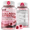 水解Collagen Peptides, 供男性使用的海洋固醇, 毛发生长用的多Collagen I II III V & X型, 健康皮肤钉-Collagen Gummy w/Hair维生素 Biotin Keratin & Vitamin D3, 120Cts