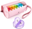 Fullicon PU Case Weekly Pill Box organizer 2 Times A Day, 旅行7天 Pill Boxes, 便携式药片 药物 维生素 鱼油补充剂(Pink/Rainbow)
