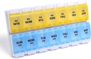 Sukuos AM PM周刊药丸组织者7天, 2 Times A Day药丸盒加易推按钮, BPA 鱼油/补充剂免费维生素病例, 易清洁( Yellow & Blue)