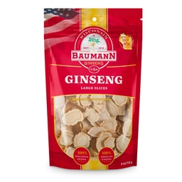 Baumann Wisconsin Ginseng - 大切片 4 oz - 100% Natural Panax Ginseng Herb, 纯干 美国 Ginseng for Immune 支持,增强焦点和能源