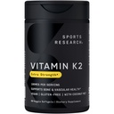 运动研究 维生素 K2 MK7 180mcg 与椰油 - 60 Veggie Softgels - Vegan认证,非GMO认证 & Gluten-Free