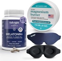 Sleep Bundle:3D轻屏蔽睡眠面具,Melatonin+快速溶解的Melatonin 补充品 60 Capsules,以及Magnesium Body Butter 用于长腿和紧肌肉,4oz Cream
