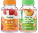 活生生的维生素D3 + 维生素K2 + Panax Ginseng, Gummys Bundle - Great Tasting, Vitamin Supplement, Gluten Free, GMO Free, Chewwable Gummy (英语).