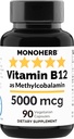 MONOHERB 维生素B12 甲基Cobalamin 5000 mcg - 90 植物胶囊 - B12 甲基