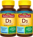 Nature Made 最大威力 维生素 D3 1000 IU(250 mcg),骨、齿、肌肉和免疫健康支助的饮食补充,60 Softgel,60天供应-包2
