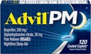 Advil PM (120 Counter) 疼痛解脱/夜间睡眠援助 Cated Caplet, 200mg Ibuprofen, 38mg 二苯胺(包2)