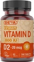 Deva Vegan Vitamin D2800 IU, Ergocalciferol 补充品 无动物成份,快速溶解, 90片, 1-Pack