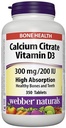 Webber Naturals Calcium Citrate 维生素D3,300mg / 200IU 高吸附,350片