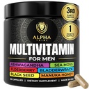 阿尔法部落 黑种子油 Ashwagandha Burdock Root, Turmeric Bladderwrack, 维生素C, 老年莓, Manuka, 黄码头 – 每日男子维生素和矿物补充品