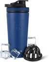 冰沙克 绝缘无色钢沙克瓶 26oz,海军 30+小时冷 30+小时 绝缘杯 与Twist-on Agitator QQ Odor-Free瓶 蛋白质沙克,水,滑,鸡尾酒