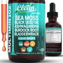 清洁的努特拉有机海 Moss Drops Supplements – 黑种子爱尔兰海摩斯 Ashwagandha Burdock Root & Bladderwrack – Gut Heath 能量皮肤支持和发型的多矿物液体 Vegan