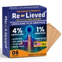 释放4%的Lidocaine Patches with Menthol - 对背部,膝盖和肌肉疼痛的最大强度疼痛缓解 - 快动作药补丁 - 在美国制造 - 6个计数