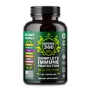 防御360 免疫支持8-in-1 补充维生素C、D3、锌、长老莓、Echinacea、Turmeric、Ginger & Quinine、免疫保护、能源和维戈尔、脑靴、压力救济(120卡普勒)
