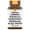 Tnvitamins Turmeric & Boswellia Complex (180 Capsules) 配有姜根,布罗姆兰, & Black Pepper 提取 QQ 联合-易感公式:强力联合支持补编 * QQ 在美国制作.