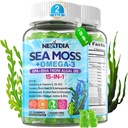 Sea Moss Gummys + Algae Omega-3 for Adult, 15-IN-1 有机爱尔兰海 Moss 超级食品 配有/维生素 C D3 B12, Turmeric, Bladderwrack, 支持能源, 大脑, 免疫, 每日生命, 无糖, 120 Cts