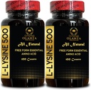 莱丝琳 500 - 促进压力支持和神经系统健康自然补充剂,L-Lysine HCl,每日赖氨酸摄入量,能源生产,氨基酸维生素补充剂 - 2瓶200个计数