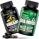 Sea Moss and shilajit Bundle - 90 Counter - Sea Moss, 黑种子石油, Ashwagandha, Turmeric & Shilajit, Rhodiola Rosea, Burdock, Bladderwrack 21 in 1 补编(2包) Brown