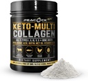 Keto Multi Collagen Peptides 16.2 oz - Bone Broth 蛋白粉,有5类水解Collagen, MCT 油和生物锡用于皮肤, 关节, 毛发和钉子, 未味的Collagen粉