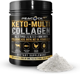 Keto Multi Collagen Peptides 16.2 oz - Bone Broth 蛋白粉,有5类水解Collagen, MCT 油和生物锡用于皮肤, 关节, 毛发和钉子, 未味的Collagen粉