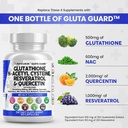 清洁营养素 Glutathione 500mg 配有维生素C N 乙酰Cysteine 600mg Berberine 1000mg Resveratrol Quercetin Alpha Lipoic 酸 - 降低L Glutathion 自由形态 女性 60 Ct 美国制