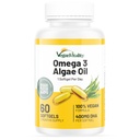 Vegan Vituality Vegan Omega 3 补充 - 60 种以藻类为原料的藻类油软胶 基本脂肪酸 与Vegan DHA 用于联合、心脏和免疫支持,没有环保局