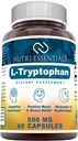 L-Tryptophan 饮食补充500 mg 60 Capsules(非GMO) - 天然睡眠援助补充500 mg 免费表格 L Tryptophan - 流通和免疫支持*