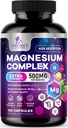 镁复合物补充500 mg - 5 in 1 High Accession Chelated Magnesium Glycnate, Malate, Citrate, Oxide, Aquamin - 非GMO Magnesio Capsules, Bone Muscle & Heart Health Supports, 120 Capsules