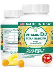 Lunakai USA 制造维生素D3 Gummys 2000 IU - 非GMO,女性和男性无葡萄维生素D Gummys - Bone, Immune & Energy Support, 60ct