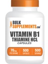 Bulk 补编.com Thiamine HCl Capsules - Thiamine Hydrocolide,维生素B1 补充剂 - Gluten Free, 1 Capsule per service, 500 counts (Pack of 1) 维他命 B1 补充剂 - Gluten Free, 1 Capsule per service, 500 counts (Pack of 1)